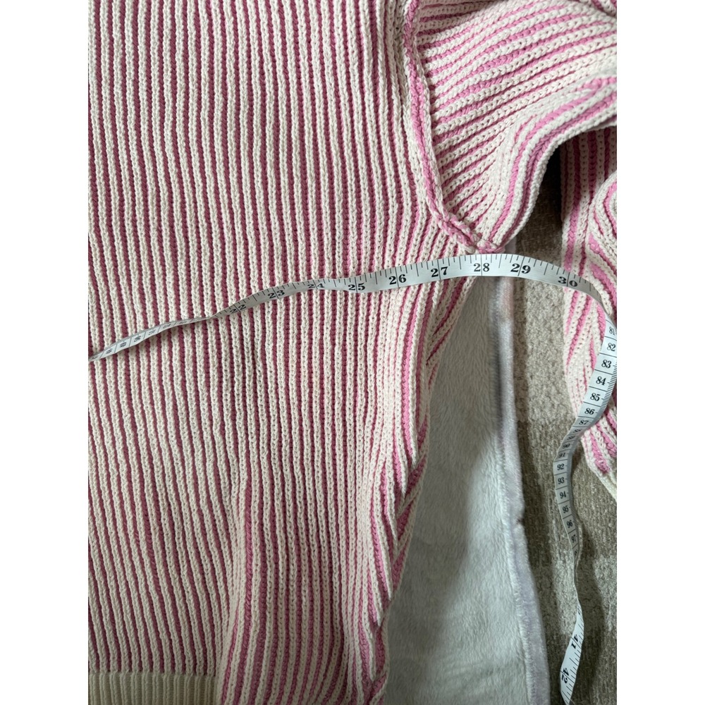 Aerie Beyond Chenille Sweater Womens Medium Pink Cream Striped Ribbed Oversized - Picture 5 of 6